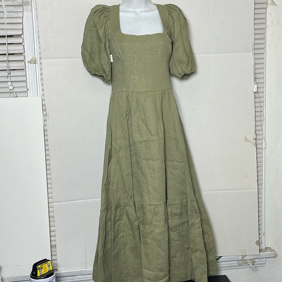 NWT Aritzia Wilfred color Bosana Green Ascot Linen Dress - Picture 2 of 7